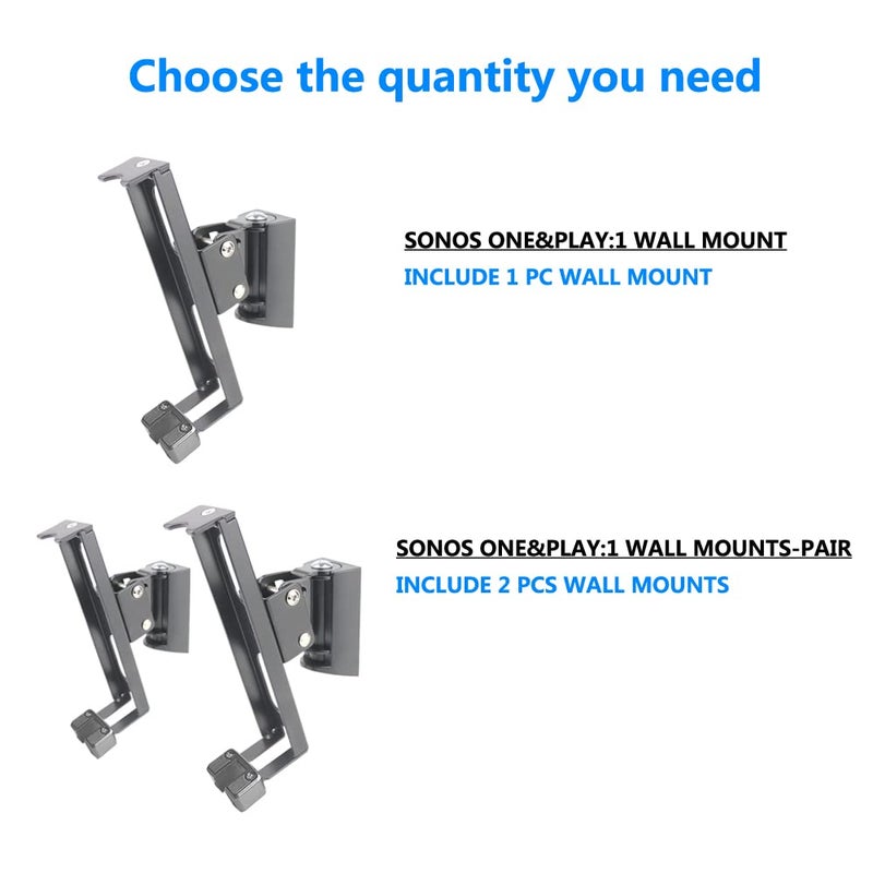 EMAQUIN Wall Mounts Brackets-Pair Set-2PCS for SONOS ONE/SONOS ONE SL/SONOS Play 1 Speaker (Include 2PCS,Swivel and Tilt,Compatible with Both SONOS ONE/ONE SL/SONOS Play 1,Black Pair) - Image 2